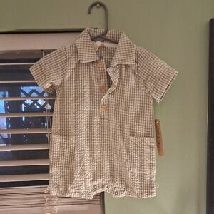 Kids Green Checkered Button Down Shirt/ Onesie